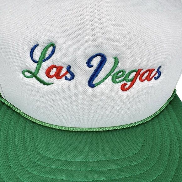 Vintage Las Vegas Trucker Hat Kelly Green Adjustable Retro Mesh Embroidered - Picture 6 of 12
